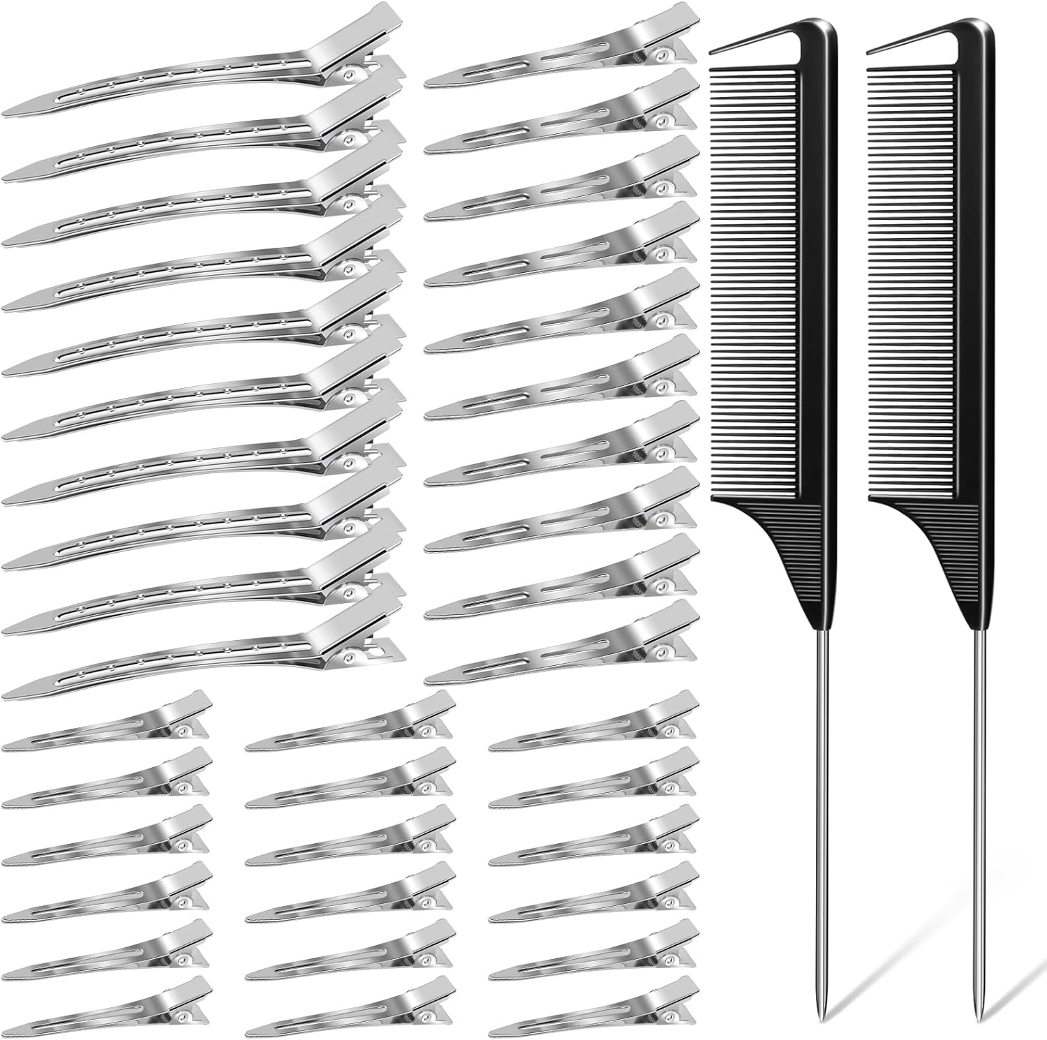 MORGLES metal hair styling clips seventy pieces set front view showing three sizes organized in a clear box.