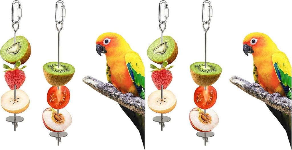 2 Pcs Bird Cage Food Holder Stainless Steel Parrot Fruit & Vegetable Skewer Hanging Foraging Toy for Parakeets, Budgies, Macaws - Image 7