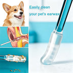 Pet owner using cleaning stick on dog outer ear canal