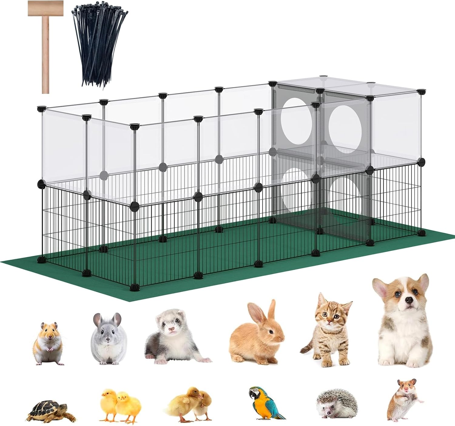 DINMO Small Animal Playpen with Oxford Mat, 24 inches Height, Pet Exercise Fence, Home Protector, Iron Mesh and Plastic Combination, Visualization, DIY, Games Hole Series, 60.2 x 24.8 x 24.8inch - Image 1