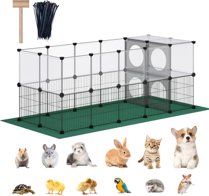 DINMO Small Animal Playpen with Oxford Mat, 24 inches Height, Pet Exercise Fence, Home Protector, Iron Mesh and Plastic Combination, Visualization, DIY, Games Hole Series, 60.2 x 24.8 x 24.8inch - Image 1
