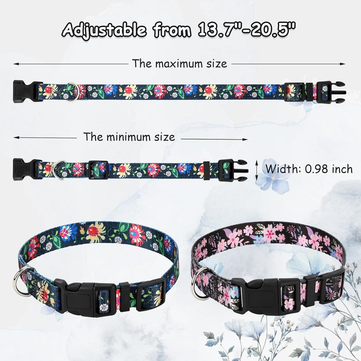 Two pack adjustable sheep collars showing the non slip plastic buckle and stainless steel attachment ring