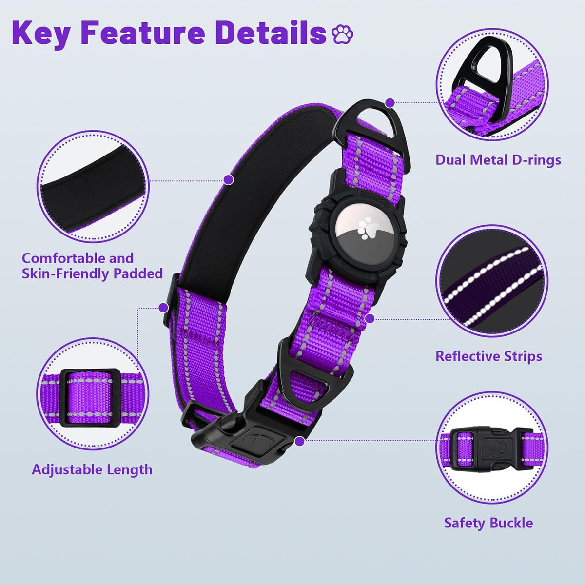 Soft neoprene padding detail on Taglory dog collar