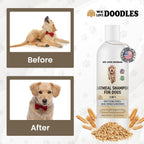 We Love Doodles premium dog shampoo being used in a grooming setting