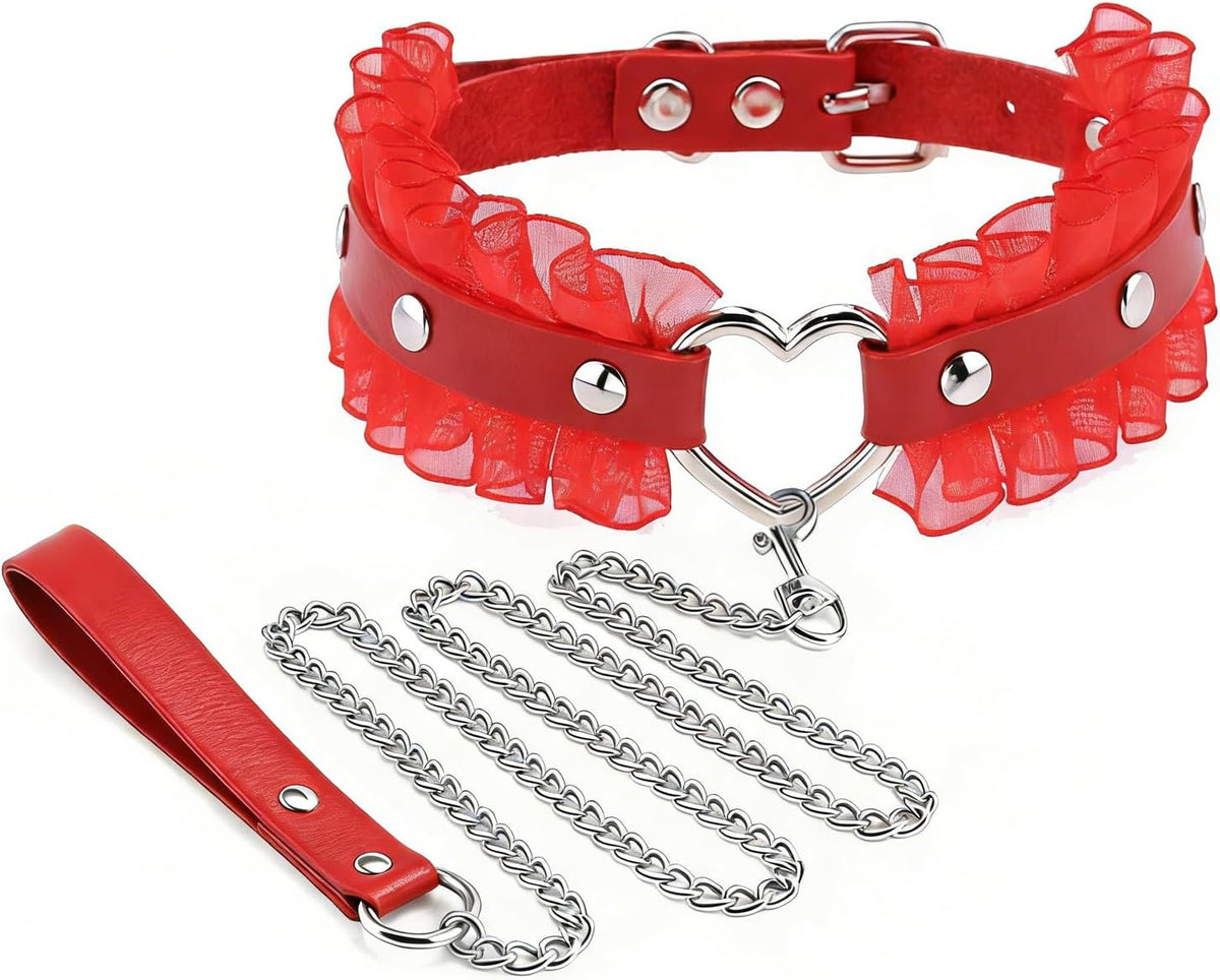Stylish pink heart collar set for small pets and cats