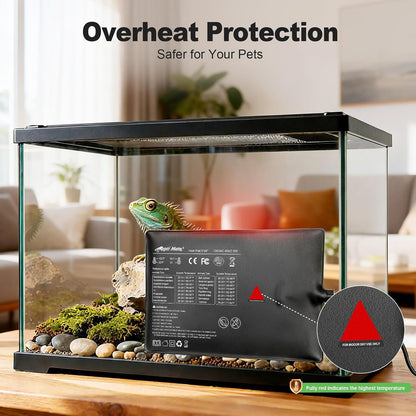 REPTI MATE eight inch by six inch pet warming pad showcasing the durable power cord connection.