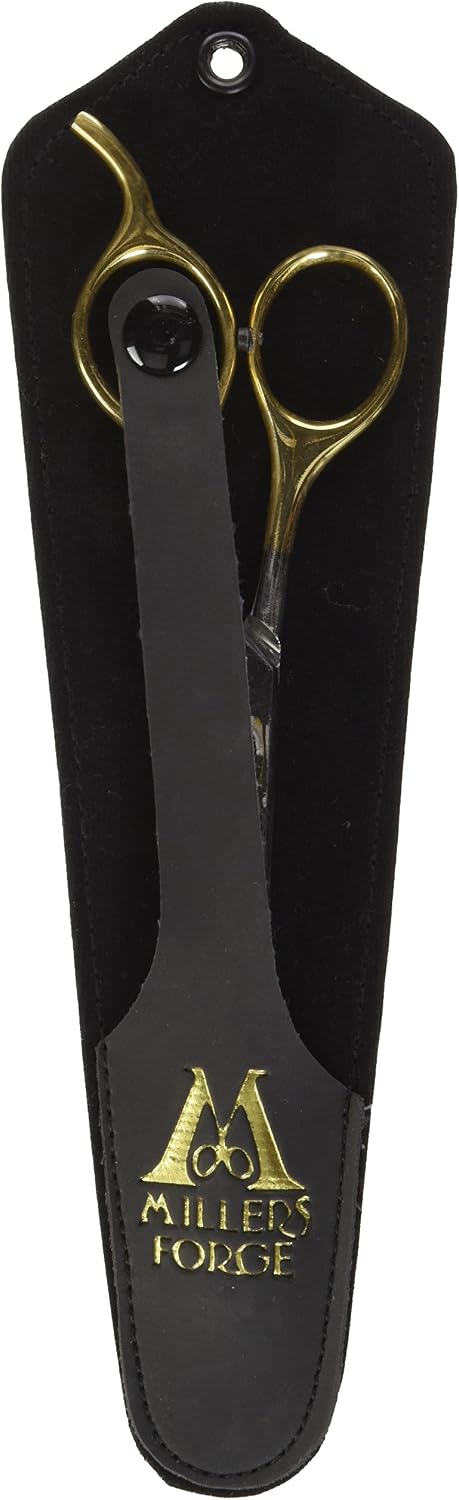 Millers Forge professional pet grooming scissors displayed with gold-accented ergonomic handles