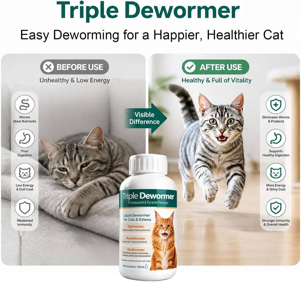 Xaviro 3 in 1 feline liquid wormer being mixed into wet food for picky eaters