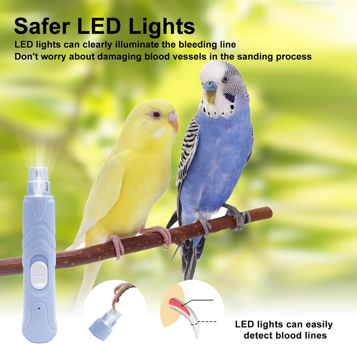 Instructional diagram for LUKHMELF electric bird nail trimmer.