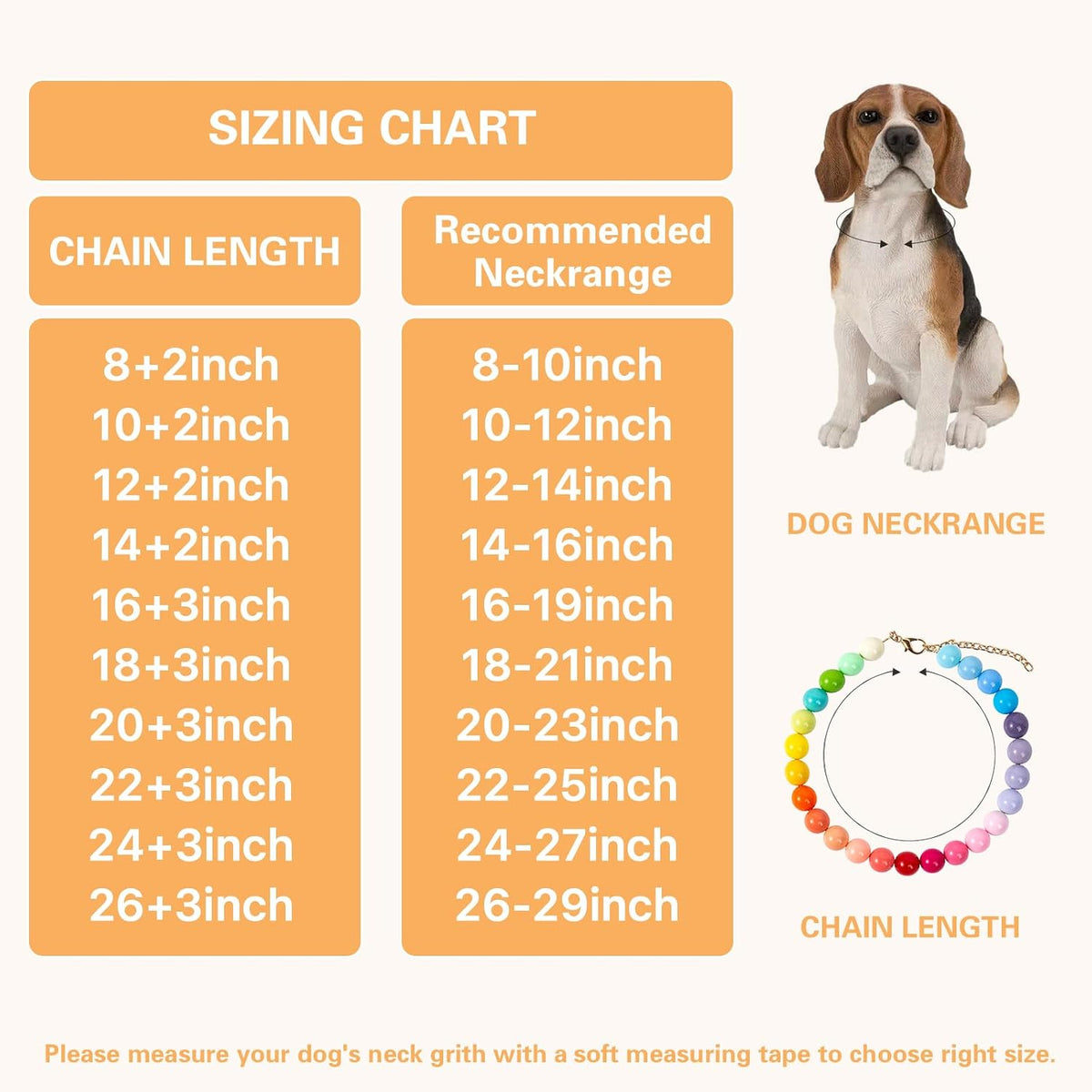 Daovace rainbow pet necklace laid flat to show the full length and flexible wire structure.