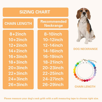 Daovace rainbow pet necklace laid flat to show the full length and flexible wire structure.