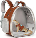 Bearded Dragon Carrier Backpack with Two Security Printing Harness with Leash Sets, Reptile Lizard Travel Bag to Carry and Transport Small Animal Kitten Bunny Guinea Pig to Vet(Brown, PU Leather) - Image 1