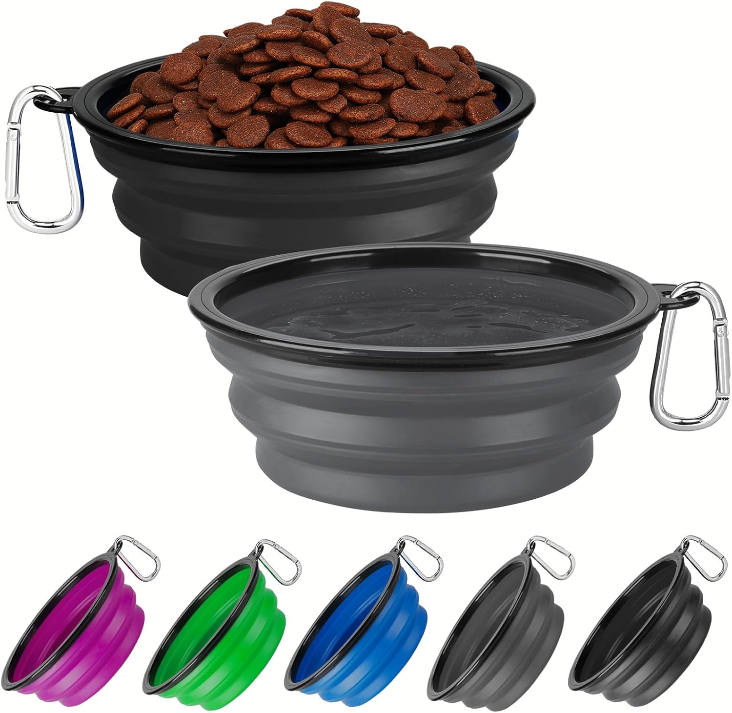 Collapsible Dog Bowl 2 Pack, Dog Water Bowls for Travels, Portable Foldable Pet Bowls Feeding Watering Dish for Parking Walking Camping with 2 Carabiners Clip (12oz, Small, Grey+Purple) - Image 12