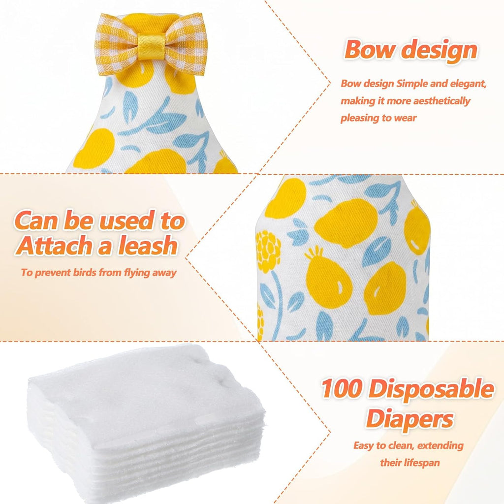 Adjustable bird diaper with 100 disposable absorbent pads