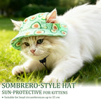 Side profile of kitten wearing summer pet hat