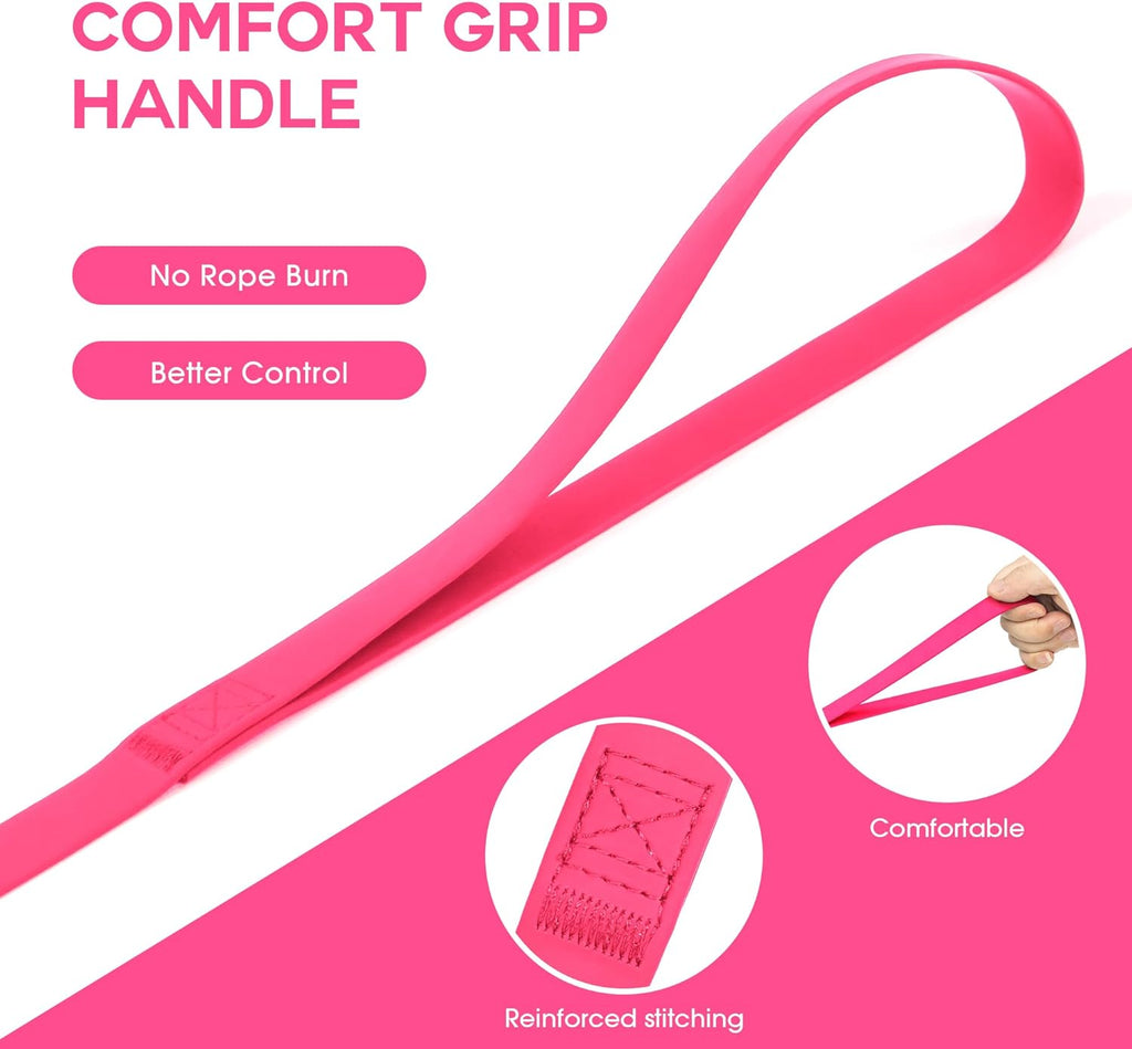 High visibility pink waterproof leash laid flat showing the five feet length.