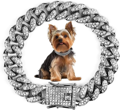 Cuban Dog Chain Collars, Silver Crystal Pet Necklace, Metal Pet Necklace with Safety Buckle Lock, for Small Medium Large Dogs Cats (12 Inch) - Image 12