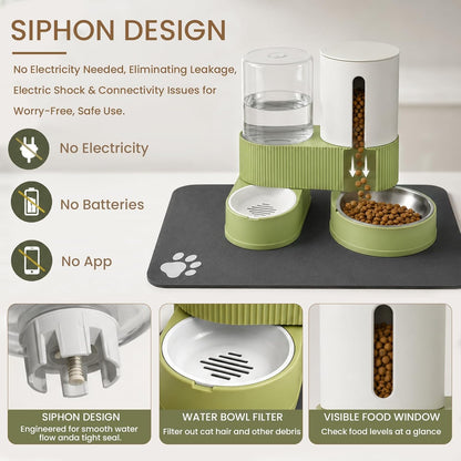 Detachable elements of green 360 degree rotatable cat feeding station separated