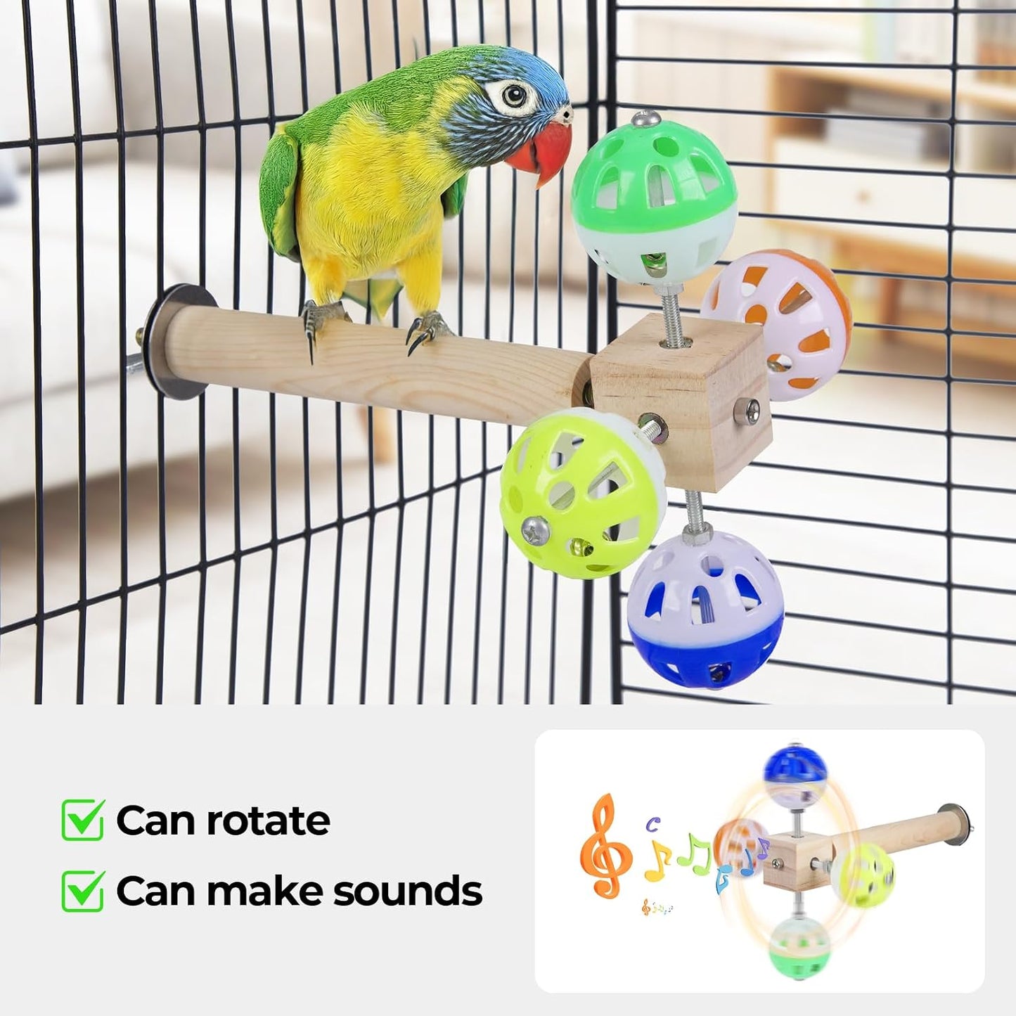 Side profile of the Matutinus interactive bird perch highlighting the dual metal washers.