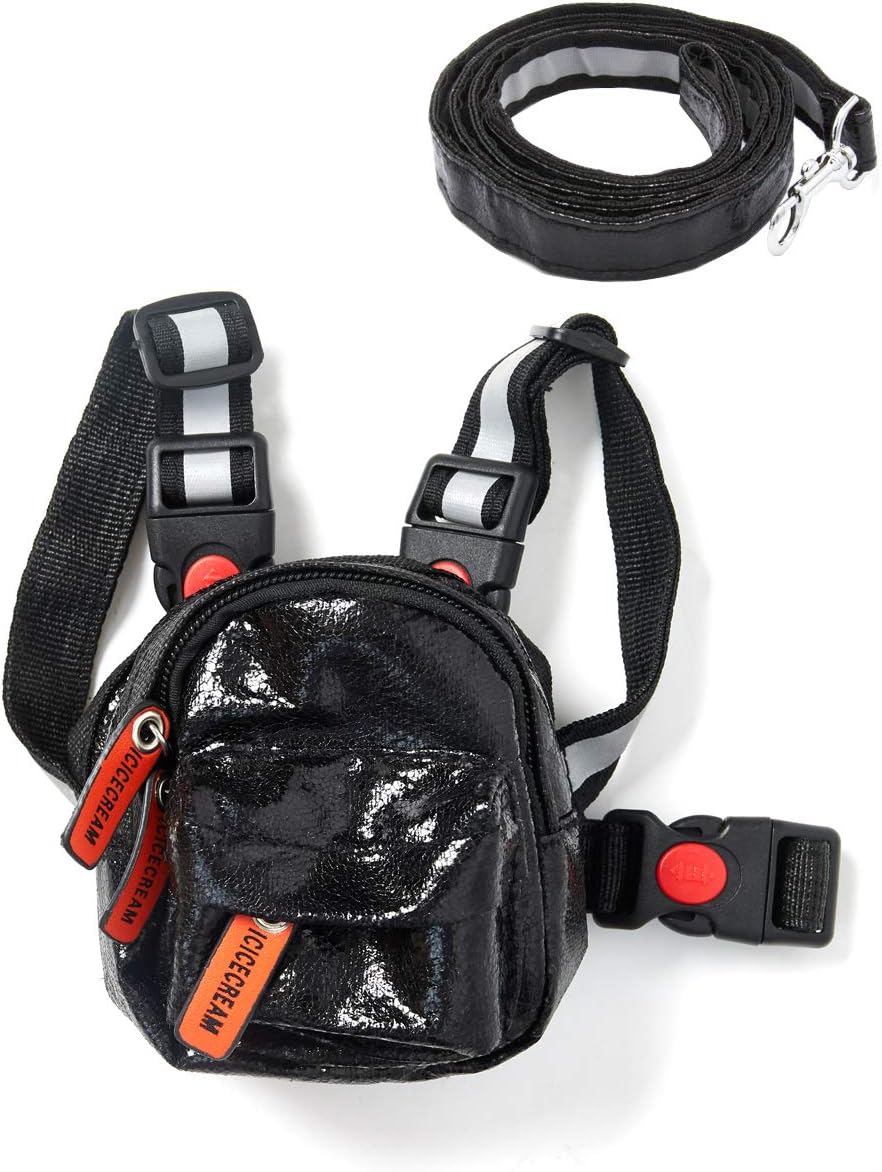 Icicecream dog backpack harness front view showing adjustable black straps and secure buckle.