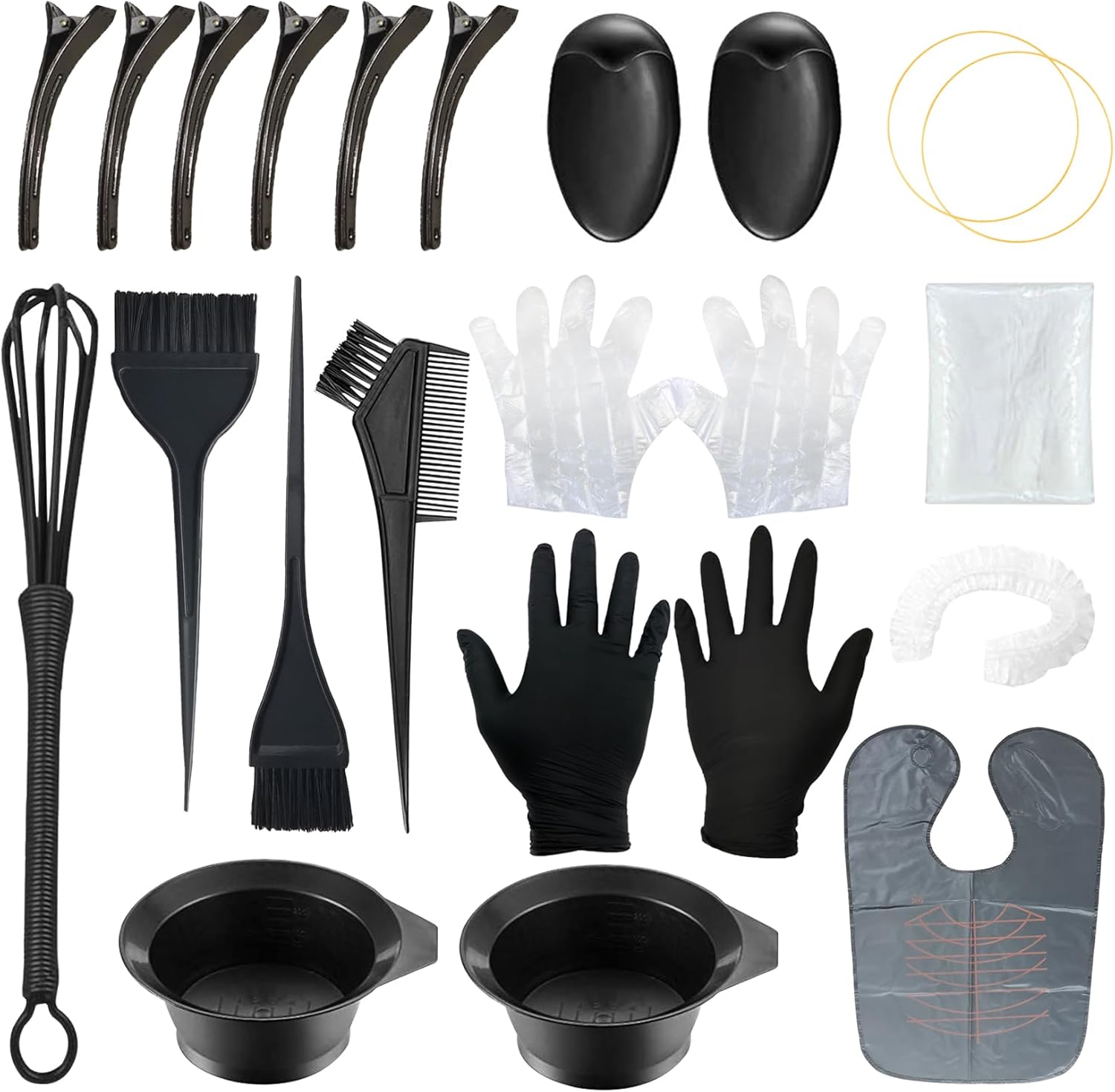 JunKuJK 20 Piece Hair Dye Coloring Kit front view showing the complete salon tool set arranged cleanly
