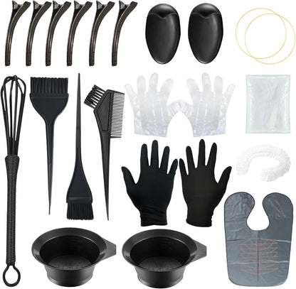 JunKuJK 20 Piece Hair Dye Coloring Kit front view showing the complete salon tool set arranged cleanly