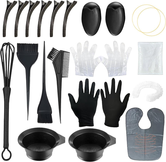 JunKuJK 20 Piece Hair Dye Coloring Kit front view showing the complete salon tool set arranged cleanly