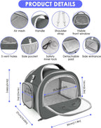 Bissap Bearded Dragon Travel Carrier, Portable Guinea Pig Carrier Bag Tortoise Carrier Pouch for Bunny Hamster Chinchilla Hedgehog Lizard Bird Outgoing Reptile Travel Carrying Case - Grey - Image 2