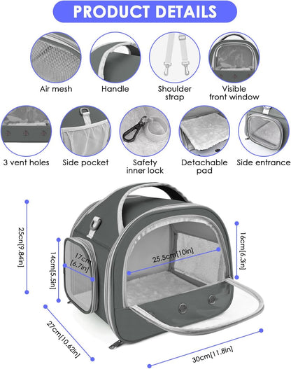 Bissap Bearded Dragon Travel Carrier, Portable Guinea Pig Carrier Bag Tortoise Carrier Pouch for Bunny Hamster Chinchilla Hedgehog Lizard Bird Outgoing Reptile Travel Carrying Case - Grey - Image 2