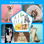 Professional pet grooming kit components arranged for home use.