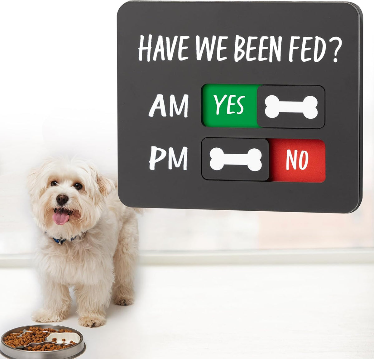 Dog Feeding Reminder Sign with Magnet, Pet Feed Tracker with Have We Been Fed, Acrylic Dog Paw Slider Sign for Fridge, AM PM Feed Sign with Yes No Option, Black with 2 Stickers, 4.7" x 3.9" - Image 9