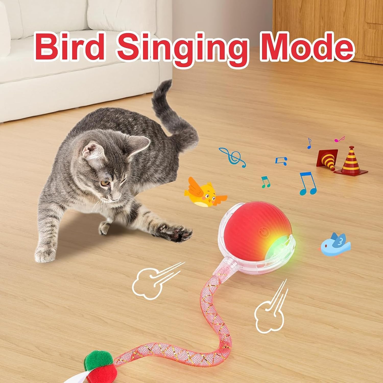 Speed 2.0 interactive cat ball with feather tail attachment