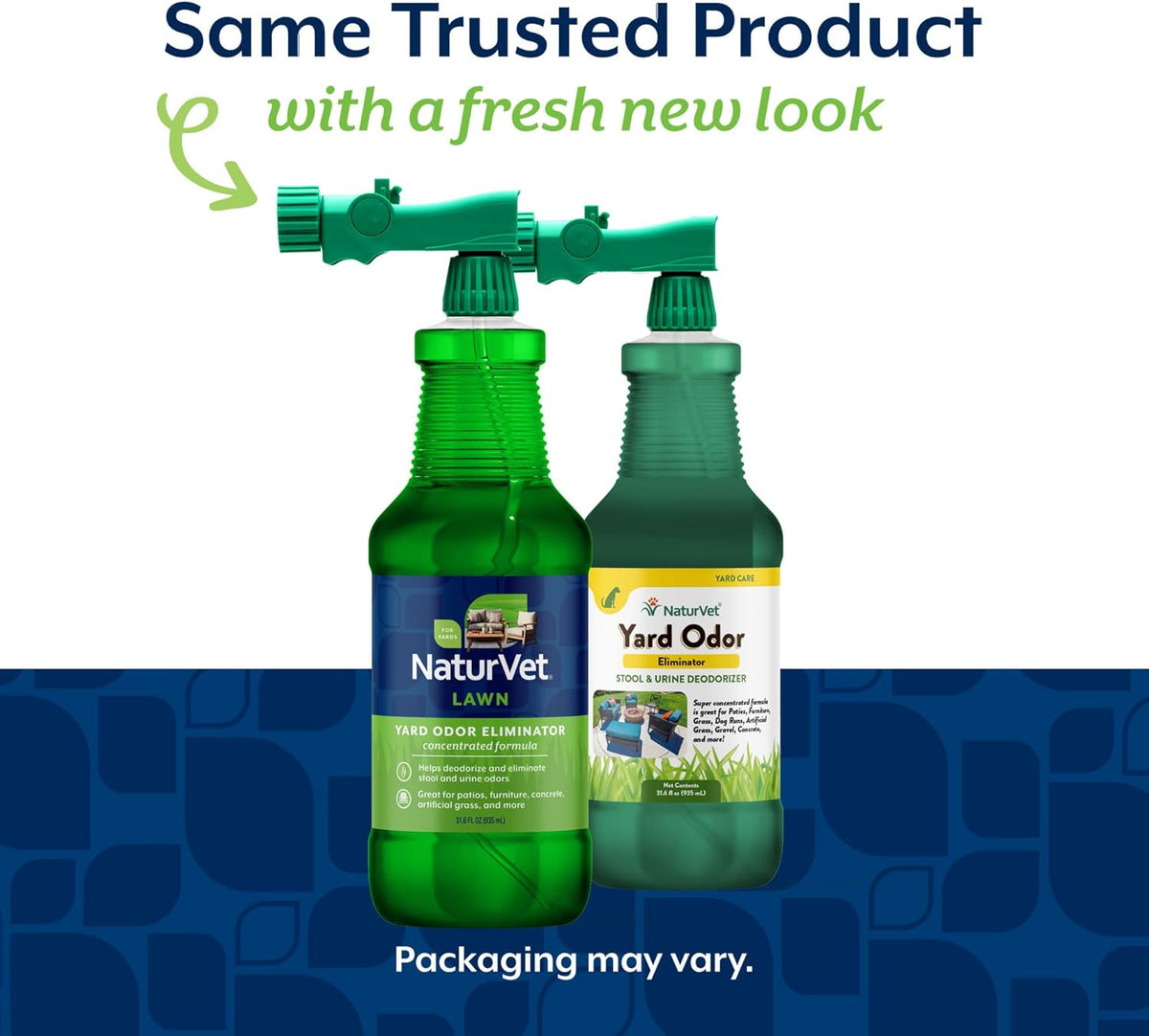 NaturVet outdoor pet deodorizer spray bottle showcasing the garden hose connection nozzle.