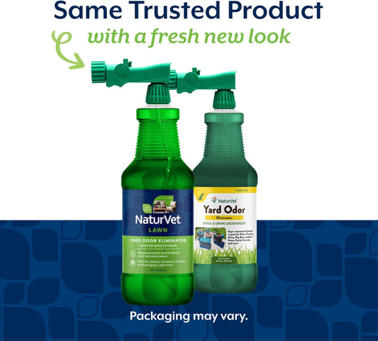 NaturVet outdoor pet deodorizer spray bottle showcasing the garden hose connection nozzle.