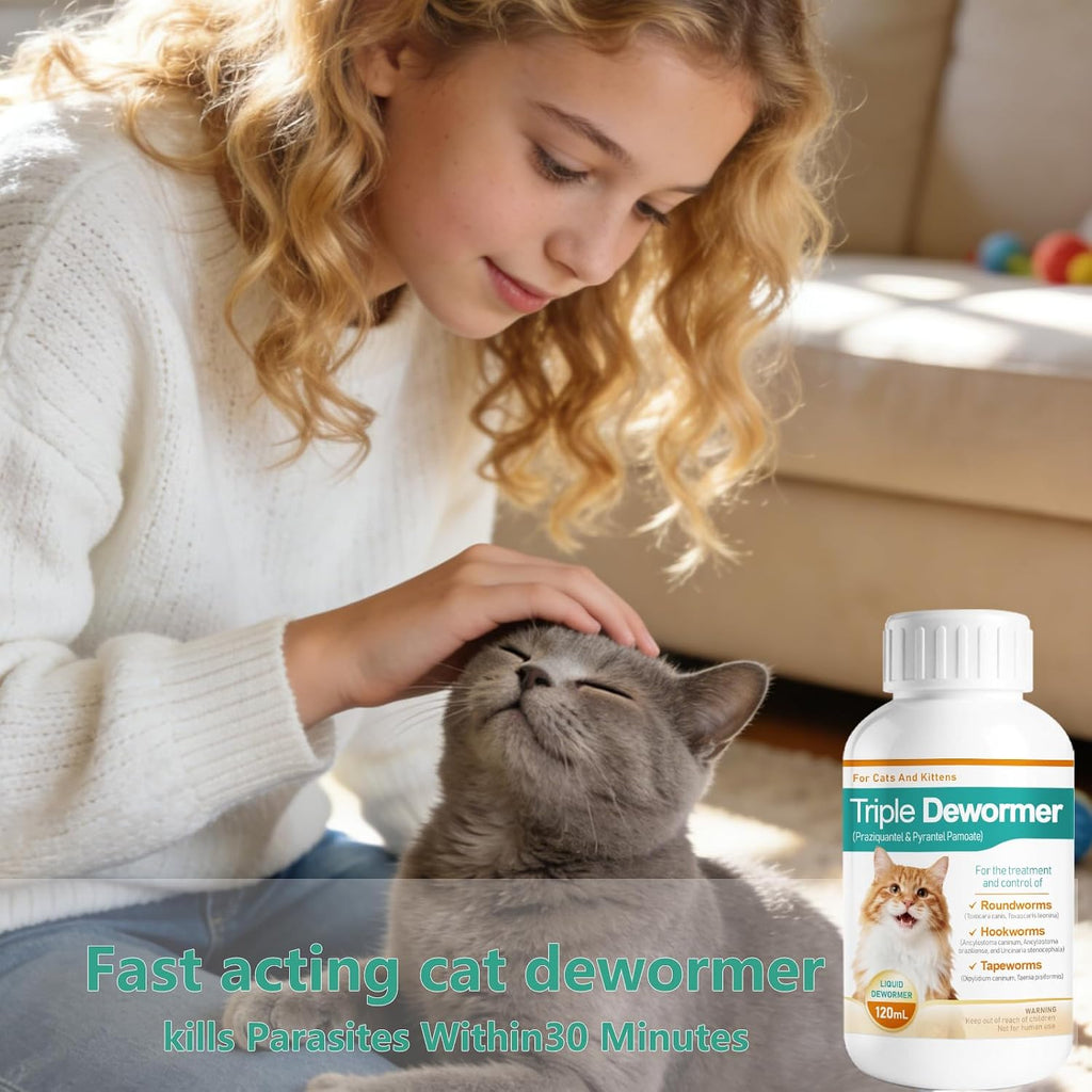 Authentic USA imported Nuzzleup cat dewormer liquid bottle shown on display