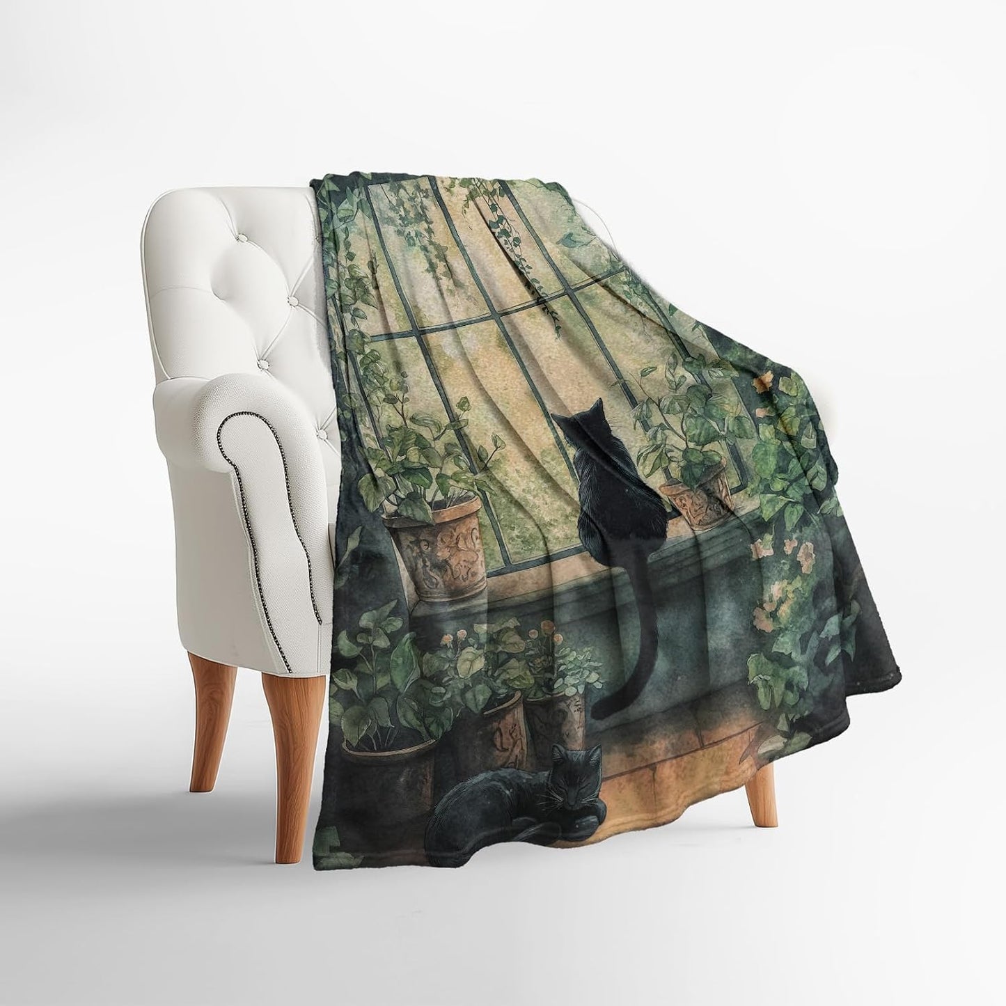 Levens window black cat blanket folded neatly as a gift presentation.