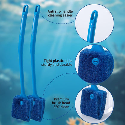 Demonstration of the 15.4 inches long handle aquarium scraper cleaning a glass fish tank.