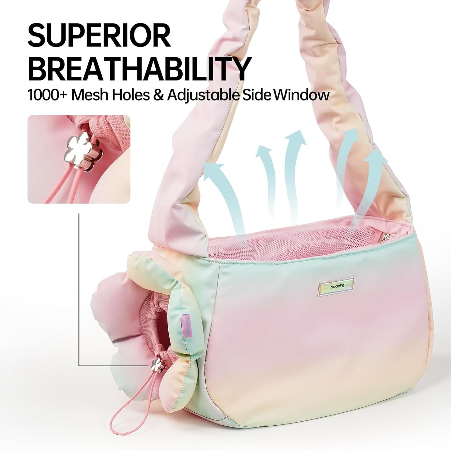 Close up of Touchdog pet carrier safety leash attachment inside