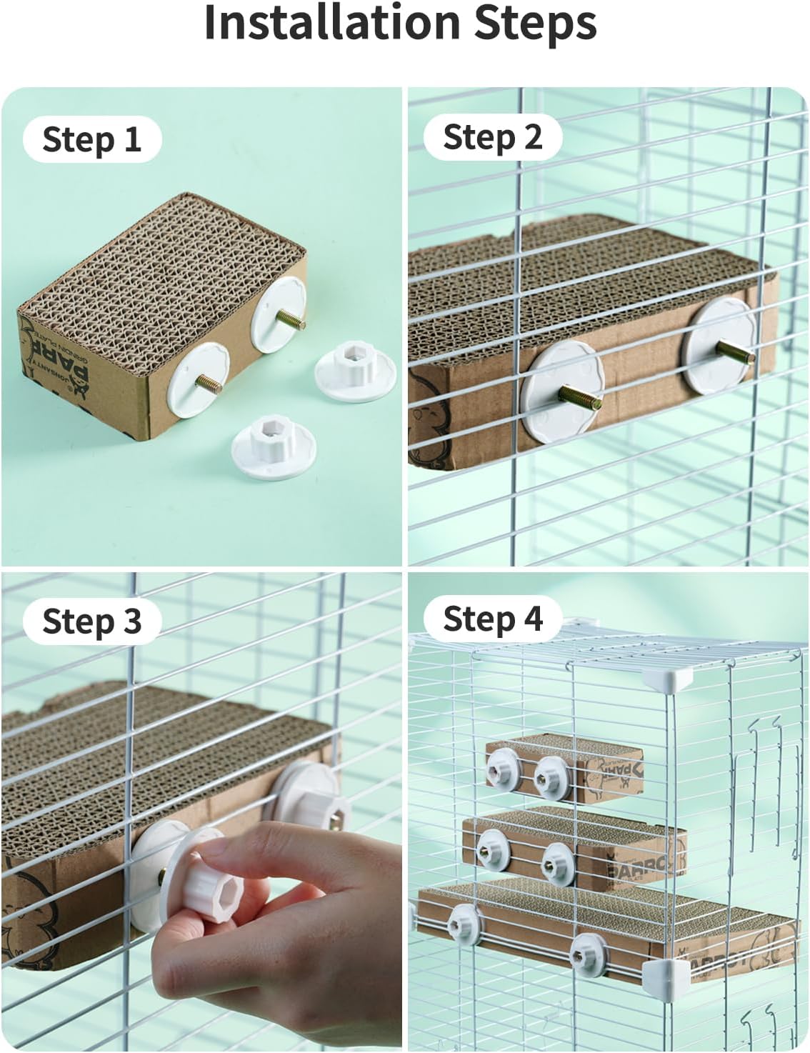 Bottom view of Jons Nty bird cage accessory with mounting hardware