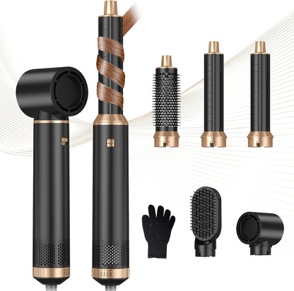 Yitrust 5 in 1 blow dryer brush set front view showing the main handle and five interchangeable heads for salon styling.