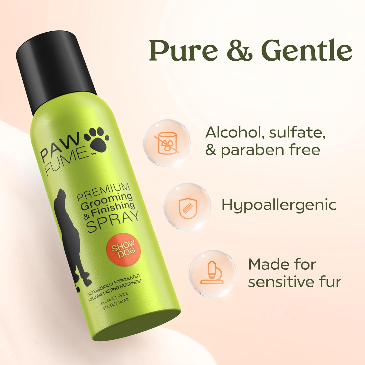 Paw Fume Show Dog deodorizer spray packaging back view with usage instructions