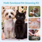 Compact and portable packaging layout of the premium six piece pet grooming and tick removal kit.