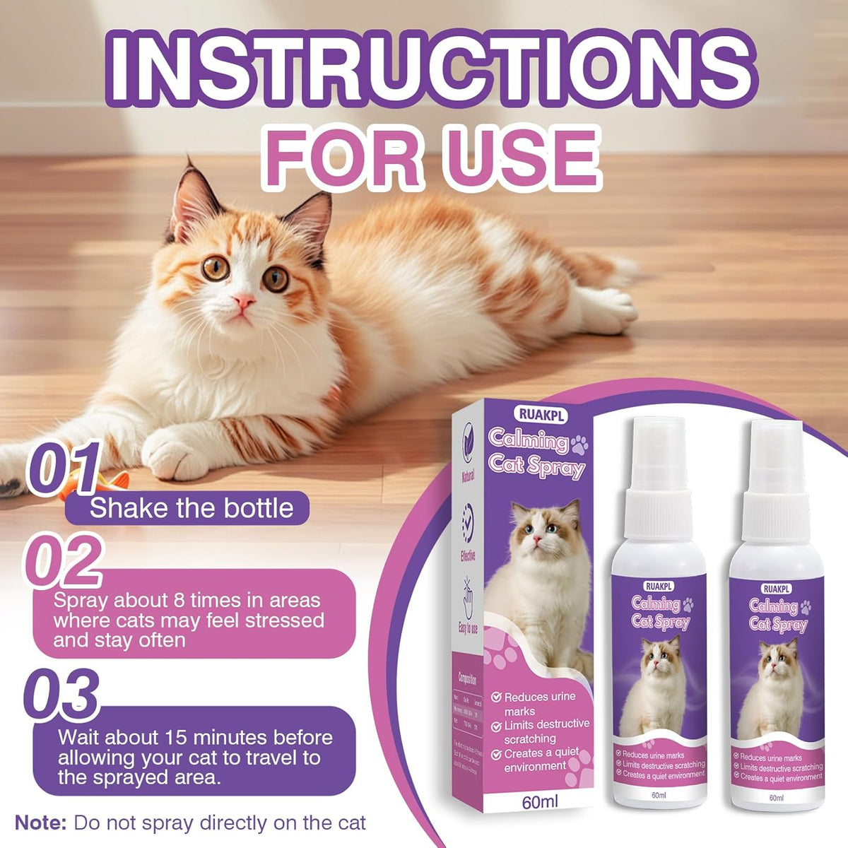RUAKPL natural pheromone spray for cats to prevent urine marking on furniture