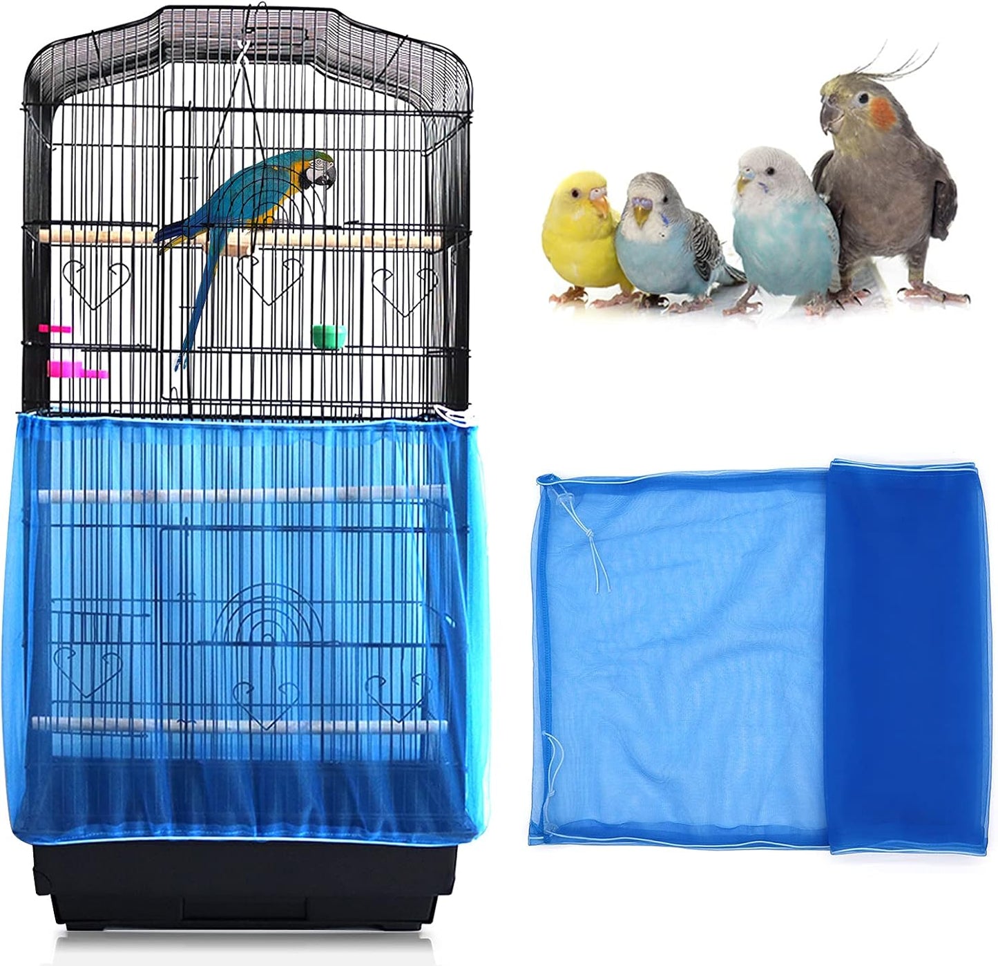 Daoeny bird cage cover packaging contents showing white net skirt