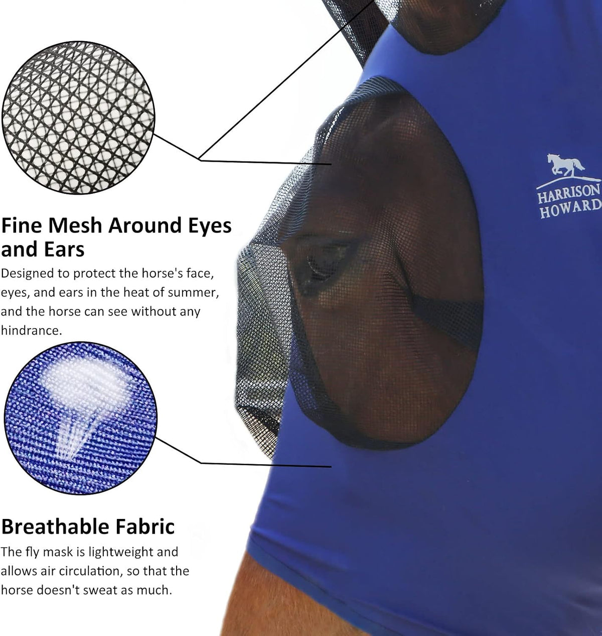 Harrison Howard horse fly mask showing mesh ear covers