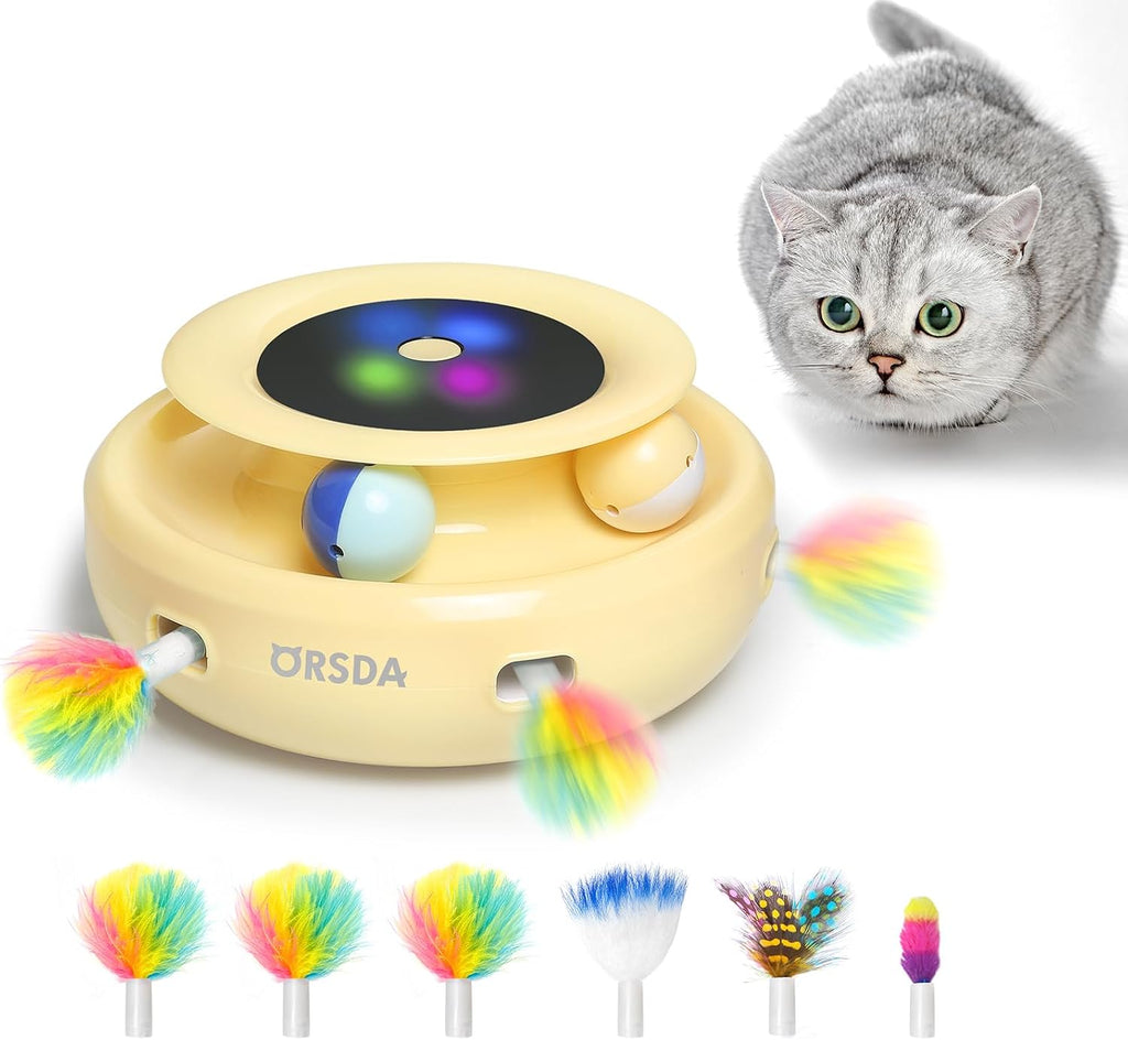 ORSDA 2in1 Interactive Toys for Indoor Cats, Timer Auto On/Off, Cat Toy Balls & Ambush Electronic Cat Mice Toy for Entertainment with 6pcs Feathers, Dual Power Supplies - Image 11