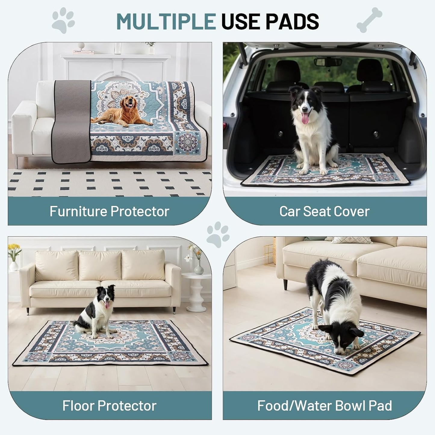 Washable dog training mat being placed on living room floor