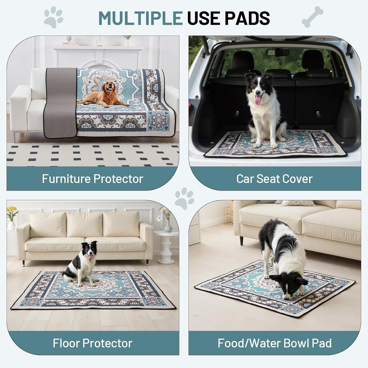 Washable dog training mat being placed on living room floor