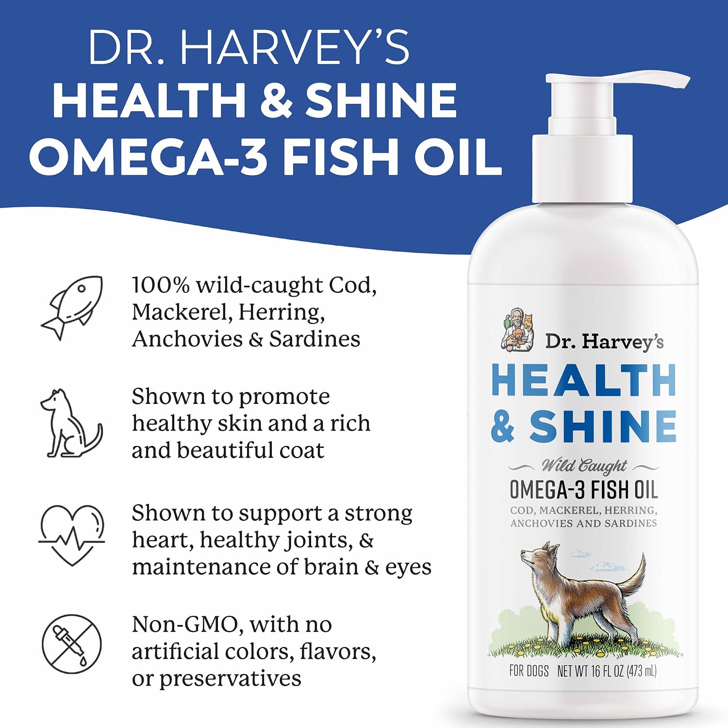 Dr Harveys dog allergy and joint relief liquid fish oil supplement back label