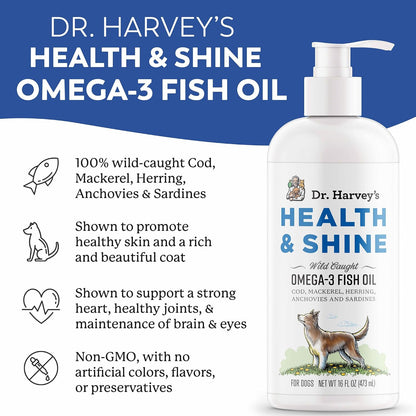 Dr Harveys dog allergy and joint relief liquid fish oil supplement back label